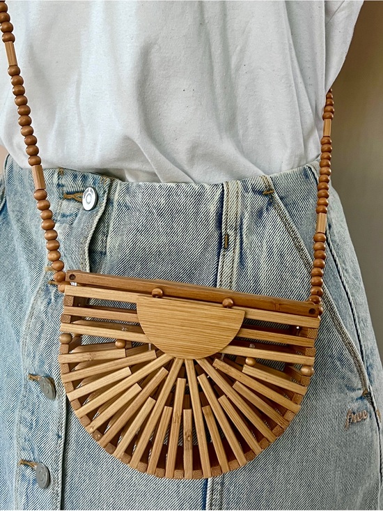unbranded Handbags - Bamboo Ark Style Crossbody Mini Purse with Wood Bead Strap
